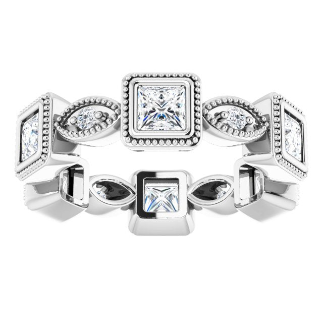 2.00 ct. Princess & Round Diamond Eternity Band Milgrain Accent Ring-VIRABYANI